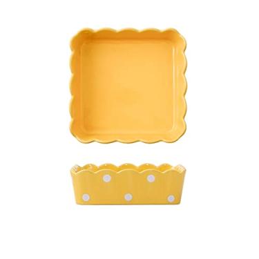 Imagem de Prato de cerâmica padrão de pontos tigela de salada forma quadrada louça de jantar panela de café da manhã doméstico pratos de sobremesa (cor: vermelho)