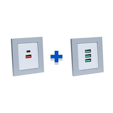 Imagem de Kit Espelho Duplo Reto com 2 USB 9.0A 1 Tipo C e 3 USB 5.2A