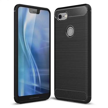 Imagem de YUNCHAO Caixa de telefone Textura escovada Caixa TPU à prova de choque de fibra de carbono para Google Pixel 3 XL capa para celular