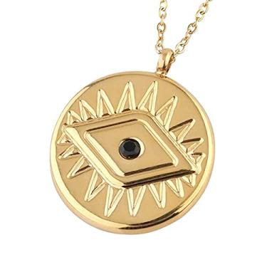 Imagem de Colar de moeda de olho turco banhado a ouro 18 k com cristal preto e corrente de contas pingente medalhão joia presente para mulheres por Polite Society, Metal, Não conhecido