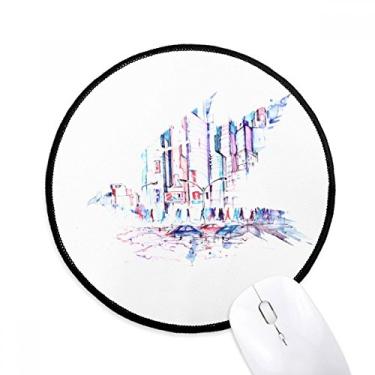 Imagem de DIYthinker Multidão Carros Arranha-céus Aquarela Mouse Pad Desktop Escritório Tapete Redondo para Computador