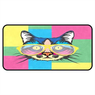 Imagem de Vijiuko Tapetes de cozinha gato pop art retrato área de cozinha tapetes e tapetes antiderrapante tapete de cozinha tapetes laváveis para chão de cozinha escritório em casa pia lavanderia interior exterior 101,6 x 50,8 cm