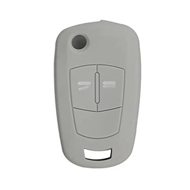 Imagem de YJADHU 2 botões de silicone macio remoto flip dobrável porta-chaves de carro capa de chave, apto para Opel Vauxhall Corsa Astra Vectra Signum, cinza