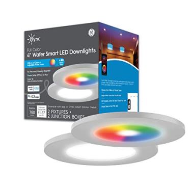 Imagem de GE CYNC Smart LED Wafer Downlights que muda de cor e tons brancos, sem necessidade de invólucro embutido, 10 cm (pacote com 2)