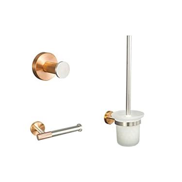 Imagem de Gancho para toalha de mão para montagem na parede, ouro rosa escovado, escova higiênica, suporte para papel, ganchos para toalha de banho, kit de acessórios para banheiro, conjunto de 3 peças