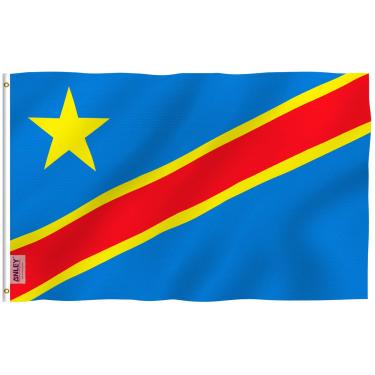 Imagem de ANLEY Fly Breeze 3x5 pés Bandeira da República Democrática do Congo - Cor viva e à prova de desbotamento - Cabeçalho de lona e costura dupla - Bandeiras Congo-Kinshasa de poliéster com ilhós de latão