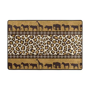 Imagem de ALAZA Tapete de área listrado tribal de animais africanos 1,2 x 1,8 m, sala de estar, quarto, cozinha, tapete impresso em espuma leve