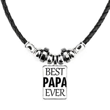 Imagem de DIYthinker Colar Best Papa Ever com citação do Dia dos Pais Joia Torque Pingente de corda de couro