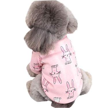 Imagem de Roupas para animais de estimação, fantasia de cachorro, gato Teddy Bichon Hiromi primavera e outono mais veludo desenho fofo gola redonda camiseta