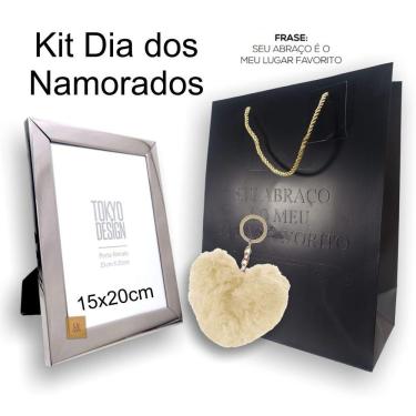 Imagem de Kit Dia dos Namorados Porta Retrato Luxo Chaveiro e Sacola