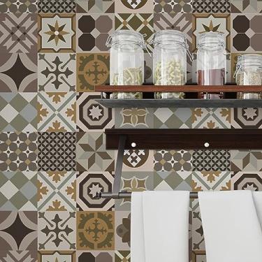 Imagem de Papel De Parede Adesivo Para Cozinha Azulejo E Pia Retrô Marrom Sala Cozinha Autocolante 1m