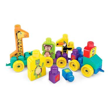 Imagem de Blocolândia Trem Puxa Zoo 33 pçs com Adesivos - MK362 - Dismat