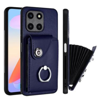 Imagem de Carteira Compatível com capa carteira Huawei Honor X6A com porta-cartões, capa à prova de choque com botão magnético de couro PU + capa protetora com suporte para dedo com rotação de 360° (Size : Blu