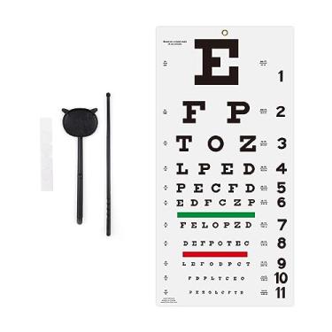 Imagem de AISITESY Tabela de olhos Snellen com adesivo de fixação 28 x 55 cm Gráficos de olhos para exames oftalmológicos Ideal para consultório médico, escola, casa com oclusor ocular e ponteiro 4 adesivos de