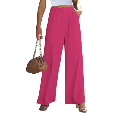 Imagem de Dixacyer Calça social feminina casual de perna larga cintura alta para negócios, rosa, P