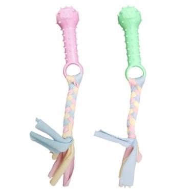 Imagem de Brinquedos interativos engraçados para dentição de filhotes: 2 peças de corda de cachorro para mastigar exercícios de borracha, limpeza de dentes para brincar mastigadores agressivos portáteis