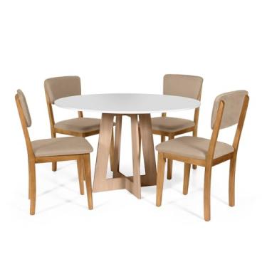 Imagem de Straub Web, Mesa de Jantar Redonda Montreal Bran/Jade com 4 Cadeiras Estofadas Ella Bege