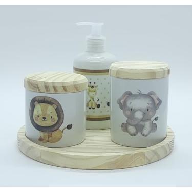 Imagem de Kit higiene bebê Safari 4 pçs - Porcelana Bdj Redonda Pinus