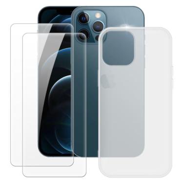 Imagem de MILEGOO Capa para iPhone 12 6,7 + 2 peças protetoras de tela de vidro temperado, capa de silicone macio TPU para iPhone 12 Pro Max (6,7 polegadas), branca