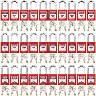 Imagem de SAFBY Lockout Tagout Fechaduras 30 peças Loto Cadeados Produto para Bloquear Tag Out Estações e Dispositivos (30 Fechaduras Vermelhas, Diferença de Chave)