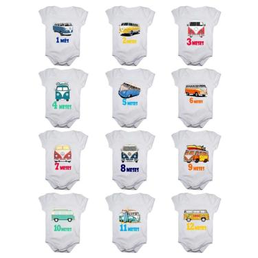 Imagem de Kit 12 Body Bebê Mesversario Manga Curta Kombi 1 A 12 Meses-Unissex