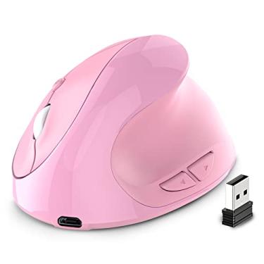 Imagem de Mouse ergonômico, pequeno mouse vertical recarregável com 6 botões ajustáveis 800/1200/1600 DPI mouse sem fio rosa para laptop, desktop, PC, Mac