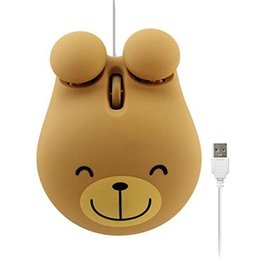Imagem de Sokelinn-six Mouse fofo com fio, cabo USB para crianças com adorável formato de desenho animado, 1600PDI 3 botões ergonômicos, mini ratos para PC, laptop, mesa (urso marrom)