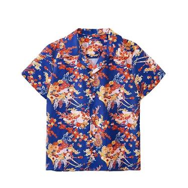 Imagem de RocailleCos Camiseta masculina Romeu e Julieta cosplay fantasia havaiana camisa manga curta com botão, Azul, P