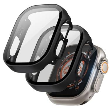 Imagem de HIDOOING Pacote com 2 capas para Apple Watch Ultra 3 (2025)/Ultra 2/Ultra Capa protetora de tela de 49 mm, película de vidro temperado integrada, proteção total, antiarranhões, capa de PC rígida para