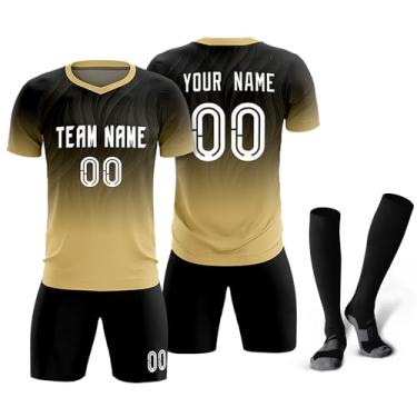 Imagem de Camisetas de futebol personalizadas com logotipo de número de nome masculino feminino infantil camisas de futebol personalizadas uniformes de equipe camiseta juvenil, Preto/cáqui/gradiente 16, One