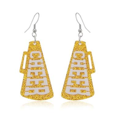 Imagem de CHEER Brincos pendentes de megafone Lightweigt Rugby Football Game Day Brincos para fãs jogadores, 1, Resina, Sem pedra preciosa