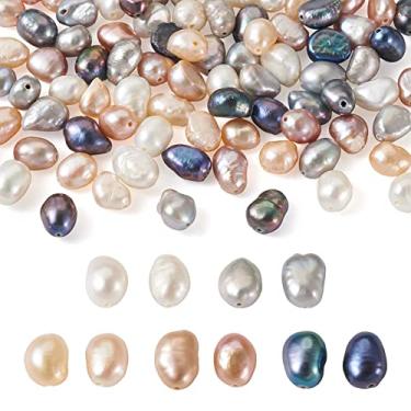 Imagem de Beadthoven 100 contas de pérolas naturais de água doce 6-8 mm mistura de pepitas irregulares pérolas de arroz oval pérolas soltas para pulseira faça você mesmo colar joias fazendo miçangas artesanato suprimentos buraco 0,5-0,7 mm