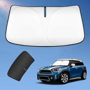 Imagem de Guarda-sol para 2017-2024 2025 2026 Mini Countryman Cooper F60 SUV capa de para-brisa, 2 camadas protetor solar revestimento prateado 240T viseira solar dobrável blocos de sombra raios UV acessórios