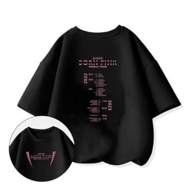 Imagem de Camiseta K-pop Born Pink Album Support Contton gola redonda manga curta estampada (ajuste familiar), C Preto-infantil, 3G