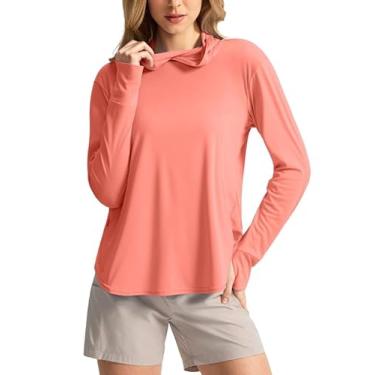 Imagem de Pudolla Camiseta feminina de proteção solar FPS 50+, manga comprida, leve, com capuz UV para mulheres, caminhadas, atividades ao ar livre, pesca, verão, Rosa coral, XXG