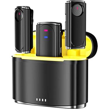 Imagem de EGEN Microfone profissional de lapela sem fio com cancelamento de ruído, com estojo de carregamento, microfone de lapela sem fio de canal duplo para DSLR/iPhone/Android/gravação de vídeo/Podcast ao