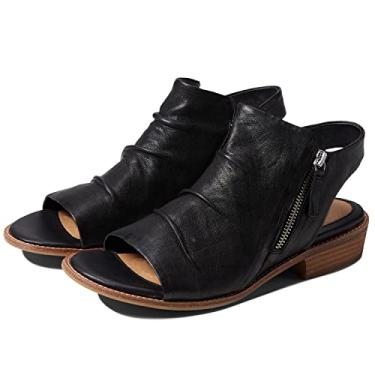 Imagem de MOOMMO Sandália feminina de salto baixo, botinhas, peep toe, com zíper lateral, recortada, costas nuas, salto grosso, salto empilhado, botins, bico aberto, plissado, retrô, casual, sandálias de salto,