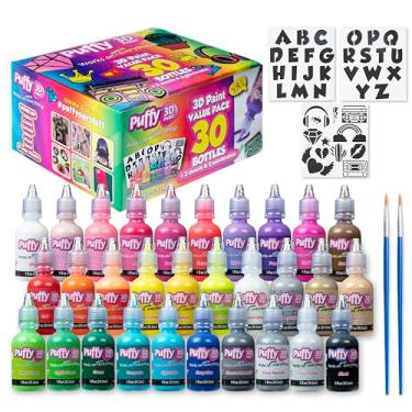 Imagem de Puffy, 30 ml, 3 estênceis e 2 pincéis de tinta 3D, pacote com 30, arco-íris, pacote com 30 cores