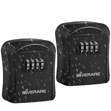 Imagem de GIVERARE Conjunto de 2 caixas de bloqueio de chave SAFE, suporte de parede de cofre de 4 dígitos, escondedor de chave externo à prova d'água, código redefinível, caixas de senha de segurança seguras