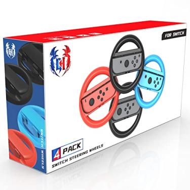Imagem de GH 4 Pack Switch Steering Wheel Compatible with Mario Kart 8 Deluxe, Racing Wheel Accessories Compatible with Nintendo Switch/Switch OLED Joy Con Controller (Black x2, Red and Blue)