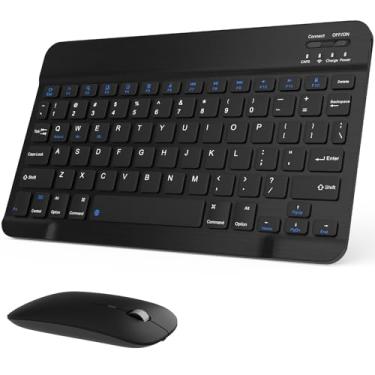 Imagem de Conjunto de teclado e mouse Bluetooth recarregável, conjunto universal ultrafino de teclado sem fio para Android, Windows, iPad, iPhone, Samsung, tablet, conjunto de teclado compacto portátil (preto)