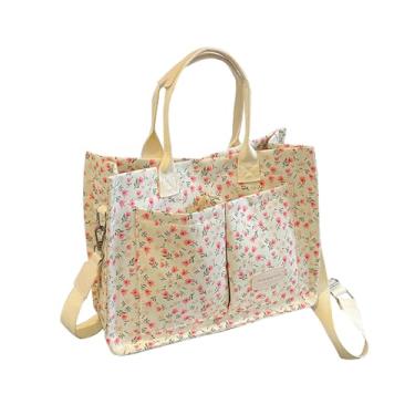 Imagem de mcuvaec Bolsa feminina cereja de lona remendada bolsa de ombro fofa bolsa de ombro com vários bolsos para viagens de trabalho, Fragrância de coco dourado, One Size