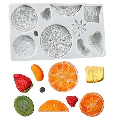 Imagem de Molde de silicone para fondant de frutas morango limão kiwi fruta tangerina fatia mirtilo framboesa durian silicone chocolate doce molde para decoração de bolos cupcake topper polímero argila goma