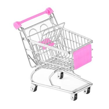 Imagem de WeiLaiKeQi Mini carrinho de compras organizador de mesa carrinho de mão de supermercado brinquedo fofo organizador de escritório para mesa de escritório, Rosa Vermelha