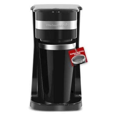 Imagem de Elite Gourmet EHC113 Cafeteira Compacta Individual de Servir Cerveja Inclui Caneca de Viagem Térmica Interna de Aço Inoxidável, Compatível com Moedores de Café, Filtro Reutilizável, Preto, 400 ml