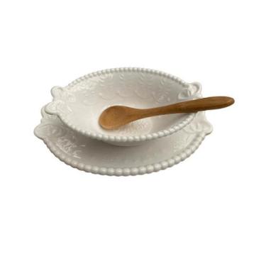 Imagem de Molheira lacinho ceramica com colher bambu - Utensilios do Chef