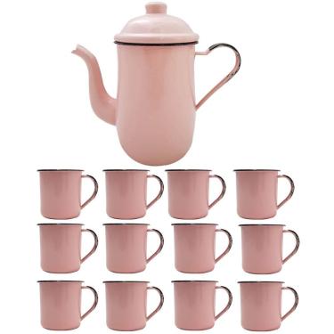 Imagem de Bule Café Esmaltado 1,25 Litros e 12 Xícaras 70ml Tradicional Rosa