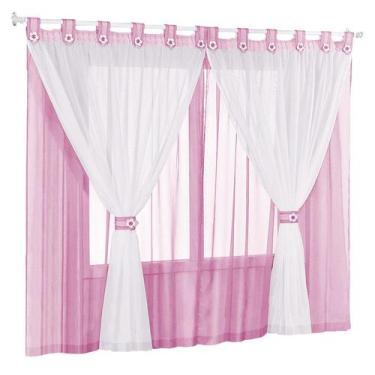 Imagem de Cortina Juvenil Varão Simples 2,00m x 1,70m na Cor Rosa com Branco - R