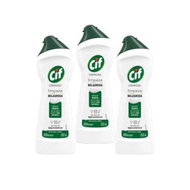 Imagem de Limpador Multiuso Cif Cremoso Limpeza Milagrosa Limão Kit 3