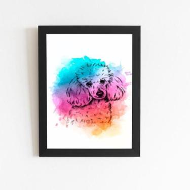 Imagem de Poodle Cachorro Colorido Quadro Moldura Preta 60X40Cm - Plimshop